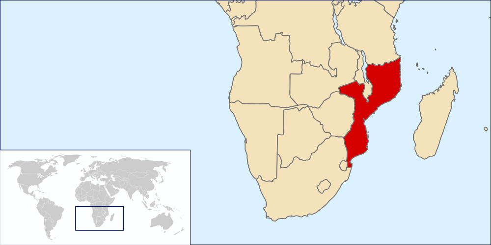 Map showing the location of Mozambique